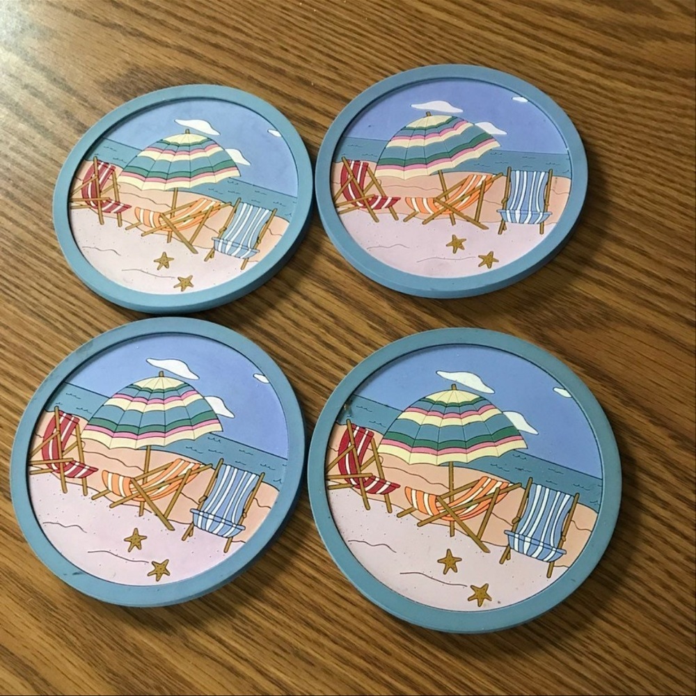 Silicone coaster set coastal beach theme nonslip with edge for condensation